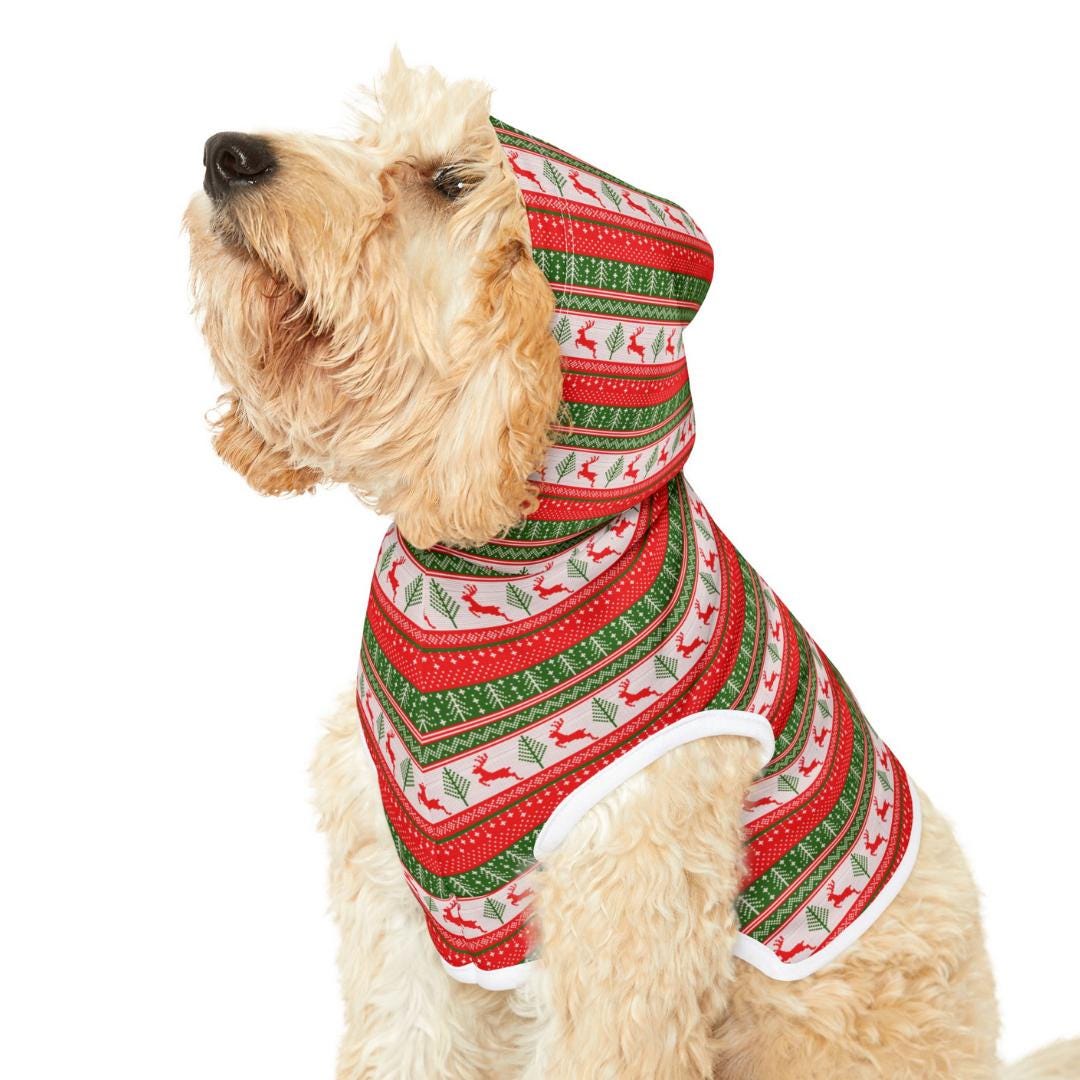 Ugly Christmas Pet Hoodie Holiday Dog and Cat Hoodie Cozy Soft Polyester Pet Outfit Festive Reindeer & Christmas Pattern Hoodie Gift for Pet