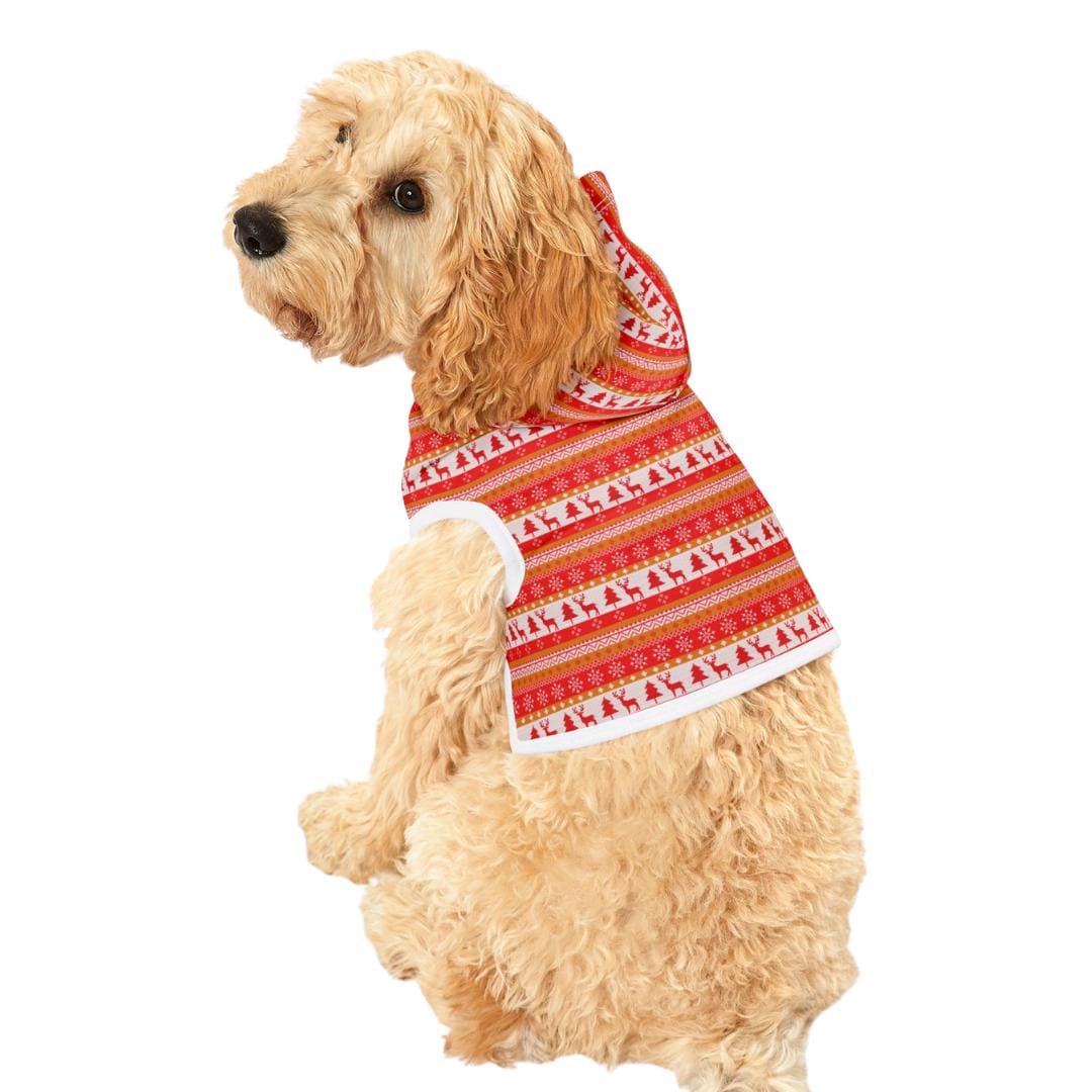 Festive Red Pattern Christmas Dog Hoodie  Ugly Xmas Sweater Style Pet Hoodie for Winter