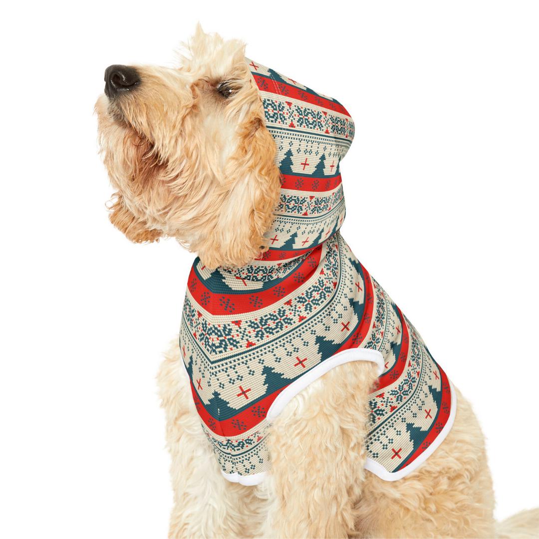 Retro Ugly Christmas Apparel Pet Hoodie Festive Red & Green Holiday Dog and Cat Hoodie Cozy Soft Polyester Cute Winter Pet Sweater Outfit