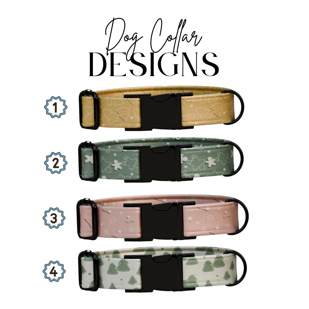 Personalized Christmas Holiday Dog Collar  Custom Name, Festive Prints, Secure Metal Buckle & D-Ring (OG-334)