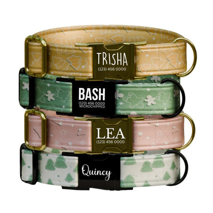 Personalized Christmas Holiday Dog Collar  Custom Name, Festive Prints, Secure Metal Buckle & D-Ring (OG-334)