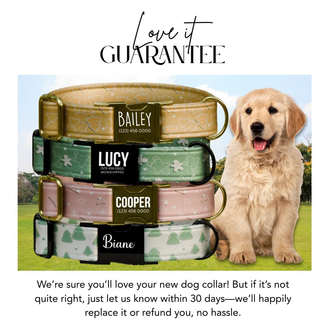 Personalized Christmas Holiday Dog Collar  Custom Name, Festive Prints, Secure Metal Buckle & D-Ring (OG-334)