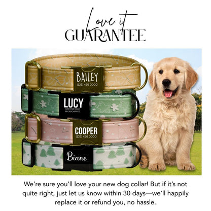 Personalized Christmas Holiday Dog Collar  Custom Name, Festive Prints, Secure Metal Buckle & D-Ring (OG-334)