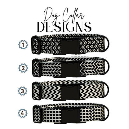 Black and Cream Chic Personalized Dog Collar Modern Chevron Plaids, Custom Name & Number (OG-358)