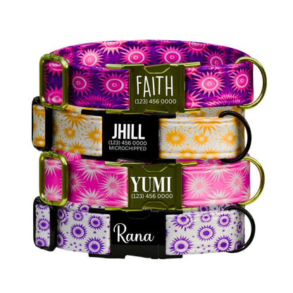 Personalized Retro Sunburst Dog Collar Bold & Bright Custom Name Collar with Metal Buckle (OG-361)