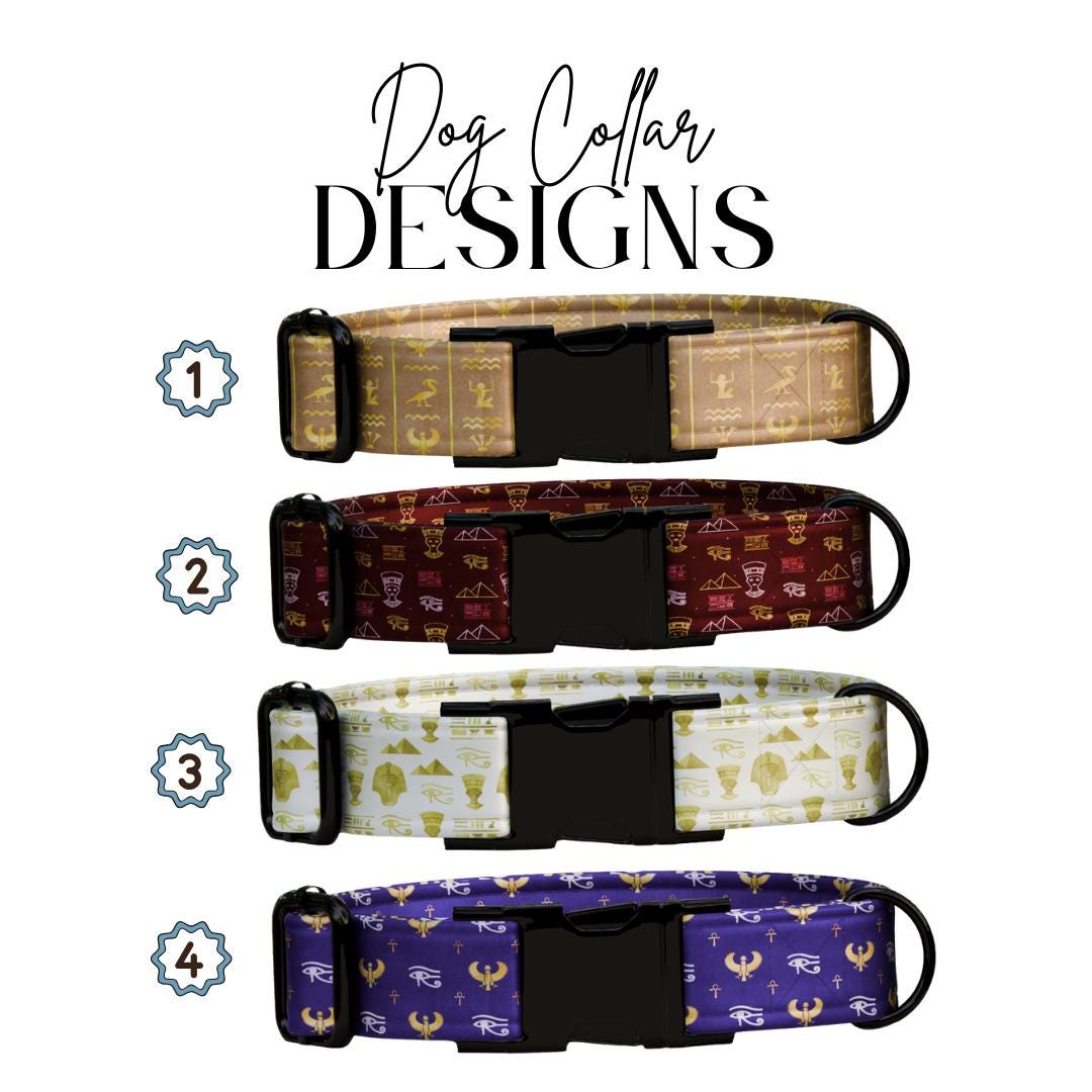 Egyptian Charm Personalized Dog Collar Gold Accents, Regal Patterns & Custom Name Buckle (OG-362)