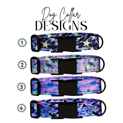 Cosmic Stars Personalized Dog Collar  Galaxy-Inspired Neon Design Custom Name with Metal Buckle (OG-368)