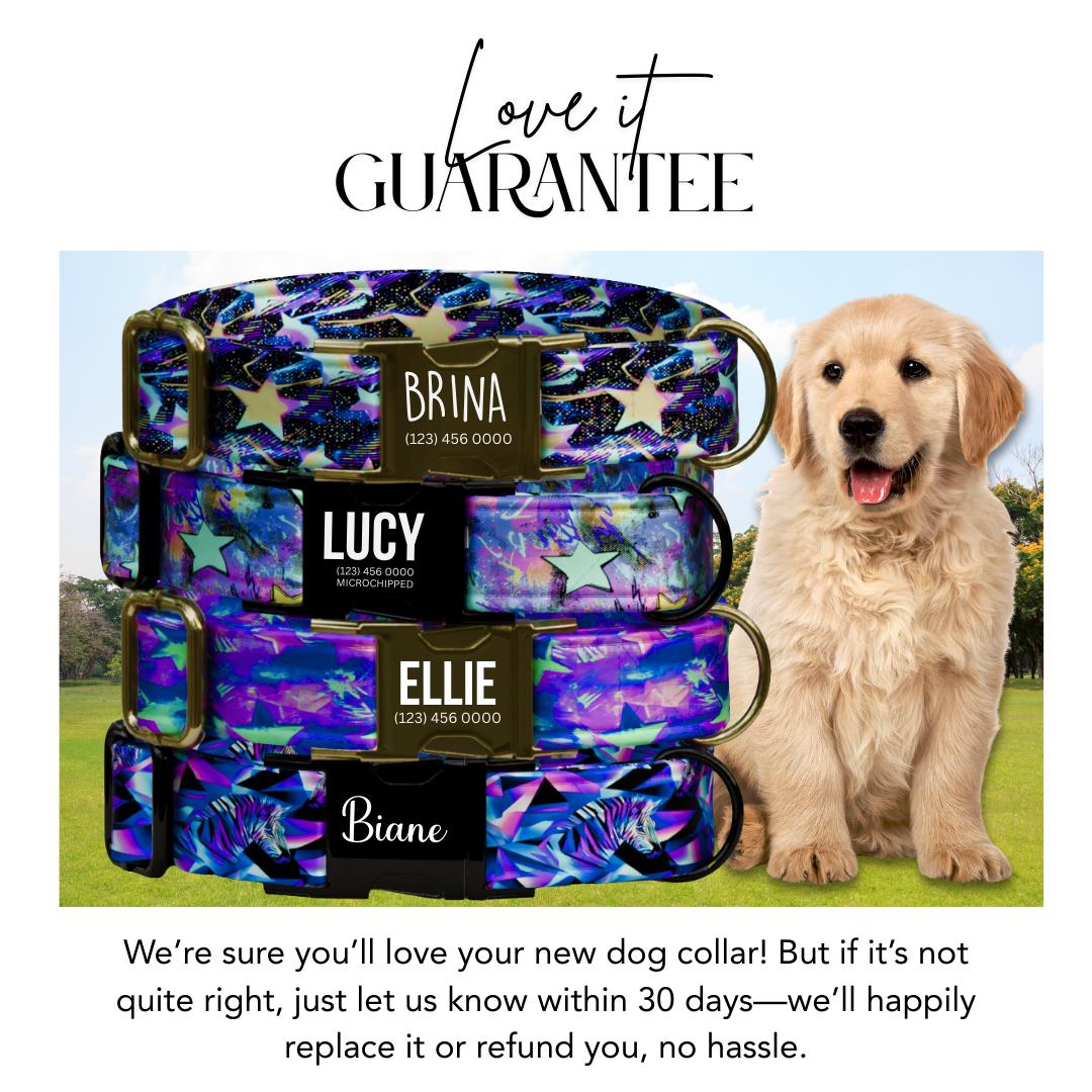 Cosmic Stars Personalized Dog Collar  Galaxy-Inspired Neon Design Custom Name with Metal Buckle (OG-368)