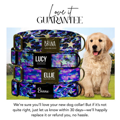 Cosmic Stars Personalized Dog Collar  Galaxy-Inspired Neon Design Custom Name with Metal Buckle (OG-368)