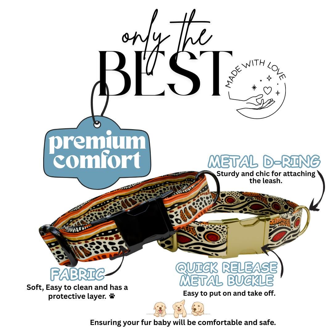 Boho Safari Personalized Dog Collar  Tribal Neutrals with Warm Earth Tones Custom Name with Metal Buckle (OG-369)