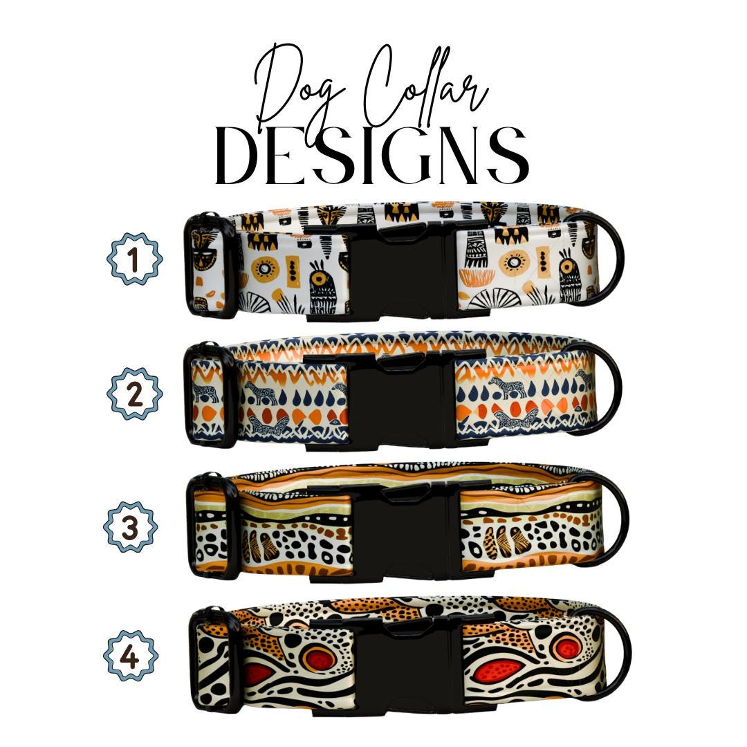 Boho Safari Personalized Dog Collar  Tribal Neutrals with Warm Earth Tones Custom Name with Metal Buckle (OG-369)