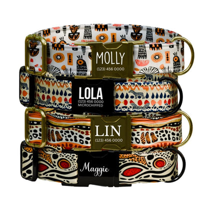 Boho Safari Personalized Dog Collar  Tribal Neutrals with Warm Earth Tones Custom Name with Metal Buckle (OG-369)