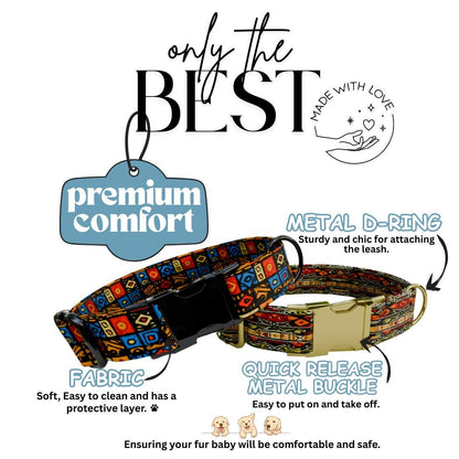 Boho Safari Personalized Dog Collar  Tribal Neutrals with Warm Earth Tones Custom Name with Metal Buckle (OG-370)