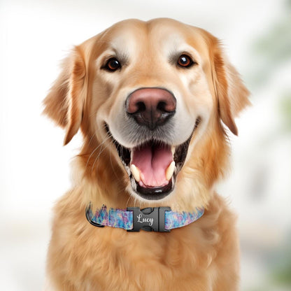 Personalized Iridescent Galaxy Dog Collar  Pastel Marble Swirl Custom Name Stylish Metal Buckle (OG-371)