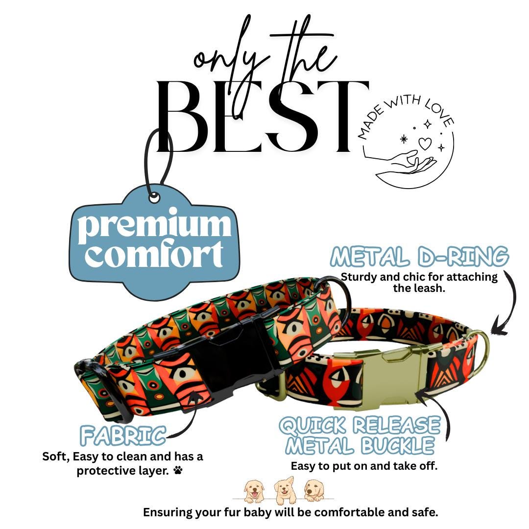 Tribal Chic Personalized Dog Collar Bold Geometric Prints Custom Name Metal Buckle (OG-374)