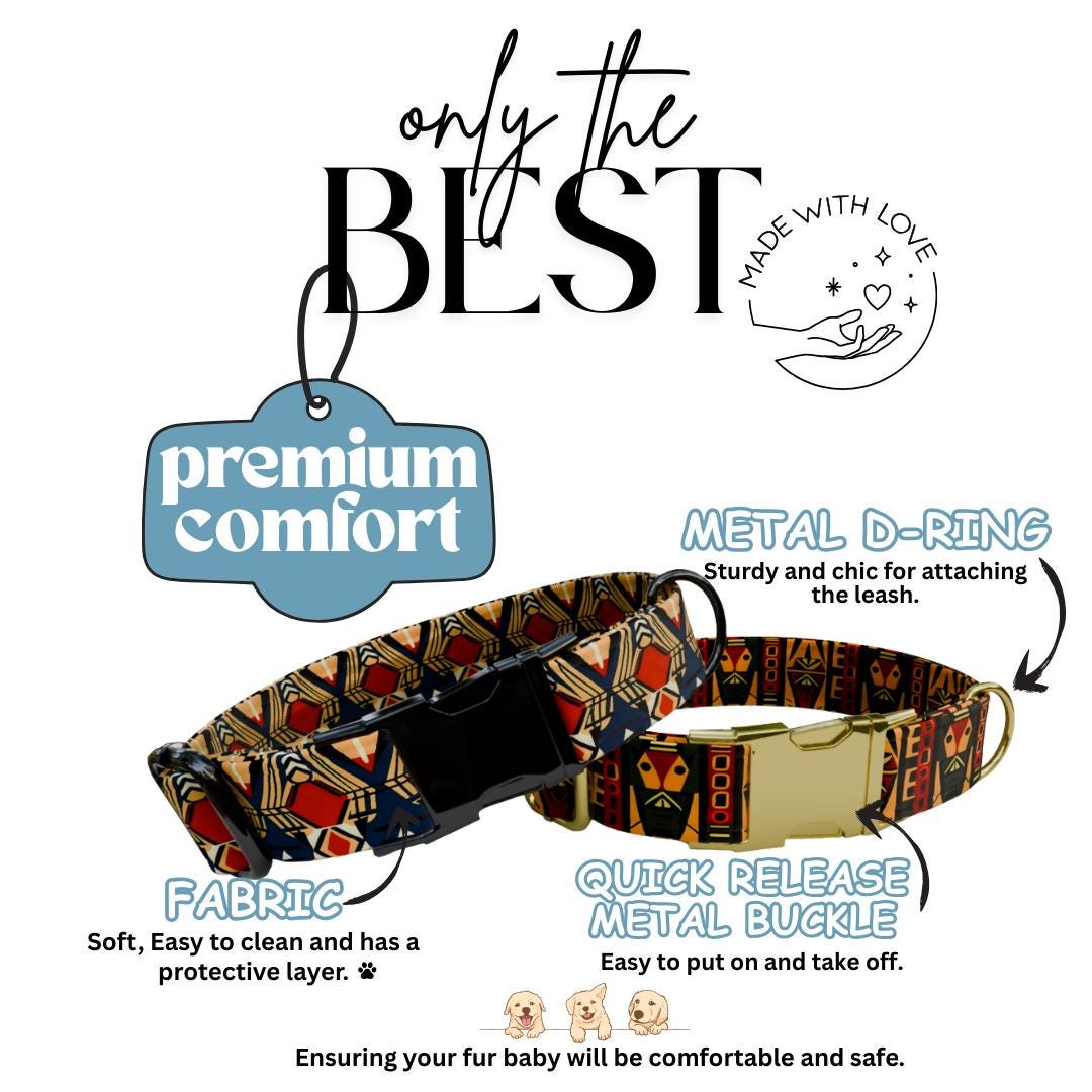 Tribal Boho Personalized Dog Collar  Bold Geometric Print Custom Name Metal Buckle (OG-375)