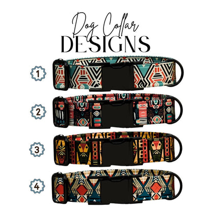 Tribal Boho Personalized Dog Collar  Bold Geometric Print Custom Name Metal Buckle (OG-375)
