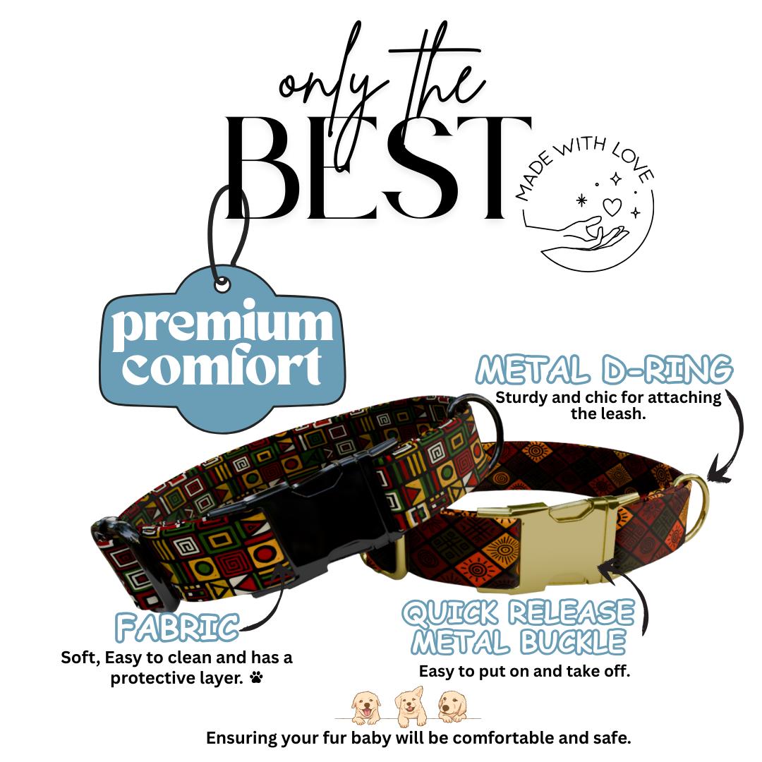 Colorful Tribal Personalized Dog Collar  Bold Geometric Boho Style Custom Name Metal Buckle (OG-377)