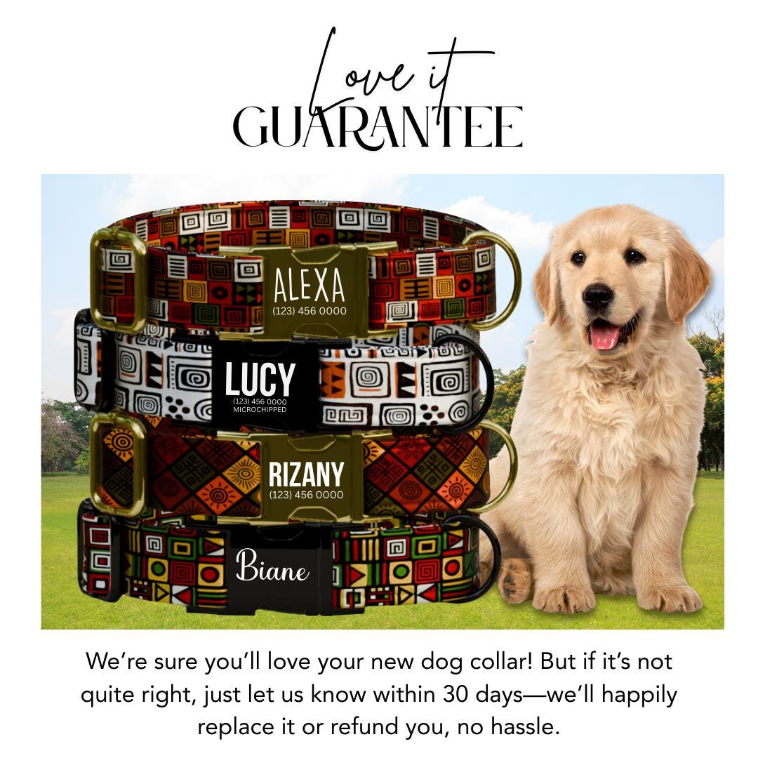 Colorful Tribal Personalized Dog Collar  Bold Geometric Boho Style Custom Name Metal Buckle (OG-377)
