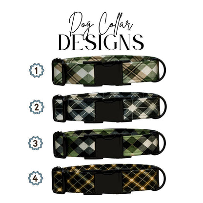 Personalized Forest Plaid Dog Collar  Green & Black Argyle Style Custom Metal Buckle (OG-380)