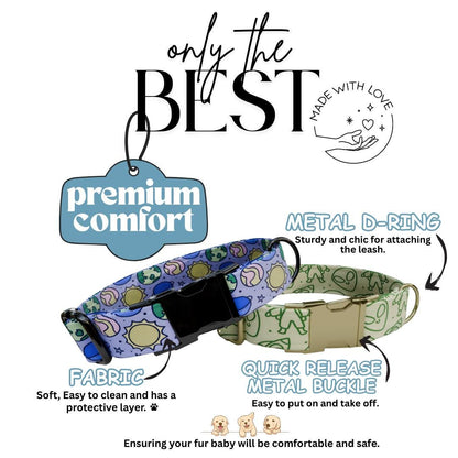 Personalized Cosmic Adventure Dog Collar  Rockets, Aliens & Space Fun Custom Metal Buckle (OG-383)