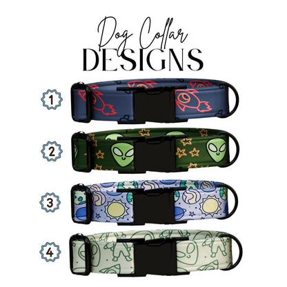 Personalized Cosmic Adventure Dog Collar  Rockets, Aliens & Space Fun Custom Metal Buckle (OG-383)