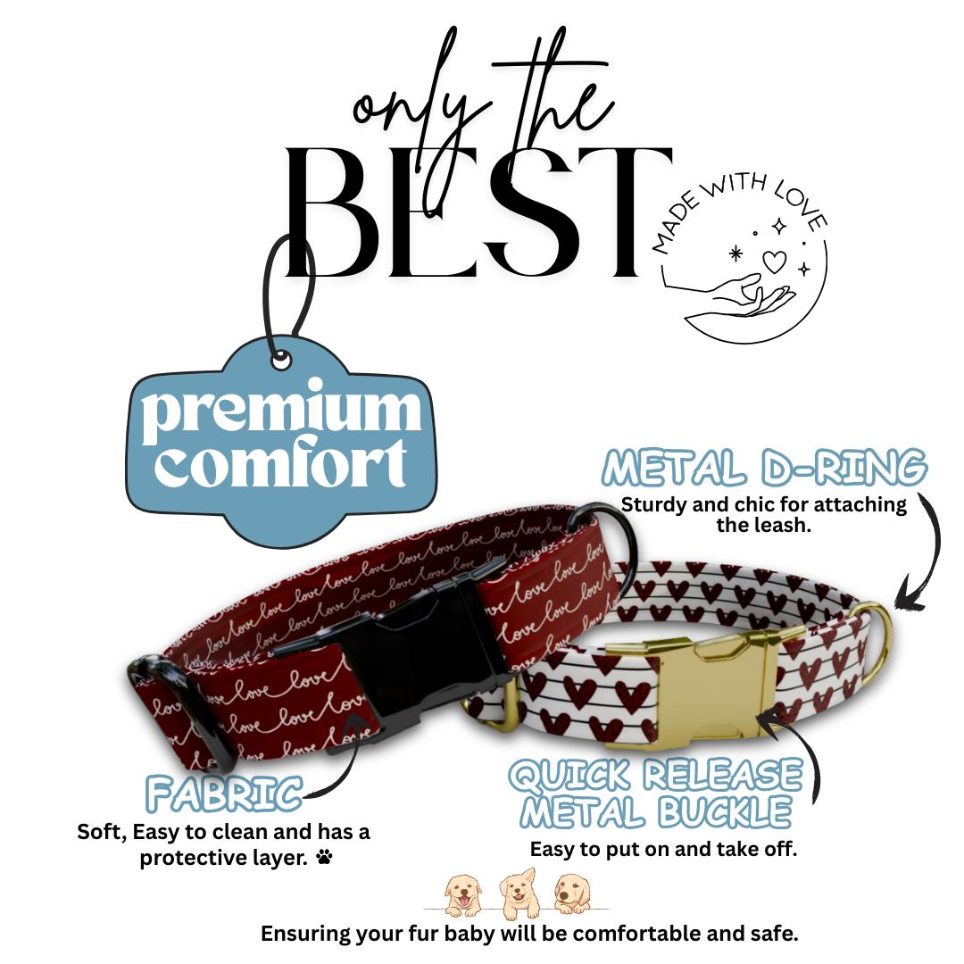 Personalized Valentines Day Dog Collar Love & Kiss Prints Sweet Stylish Pup Accessory Custom Metal Buckle (OG-388)