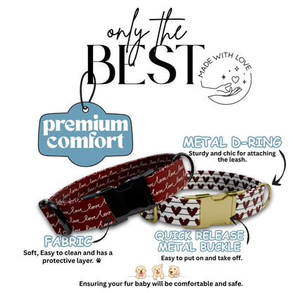 Personalized Valentines Day Dog Collar Love & Kiss Prints Sweet Stylish Pup Accessory Custom Metal Buckle (OG-388)