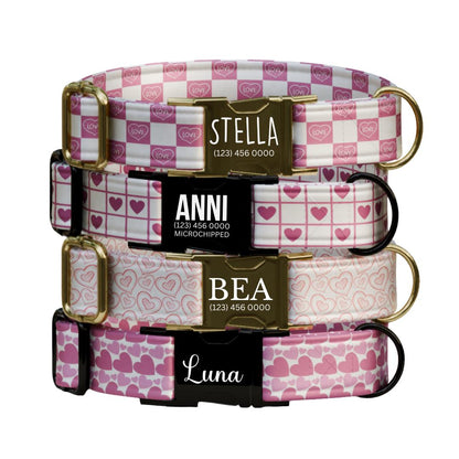 Valentines Love Pup Collar Personalized Heart Dog Collar Pink Valentine Designs Custom Metal Buckle (OG-389)