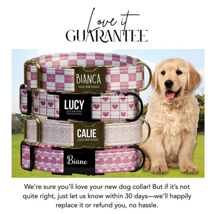 Valentines Love Pup Collar Personalized Heart Dog Collar Pink Valentine Designs Custom Metal Buckle (OG-389)