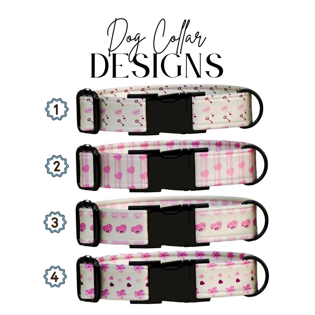 Personalized Valentine Dog Collar, Pink Hearts, Love Keys, Custom Pet Name (OG-393)