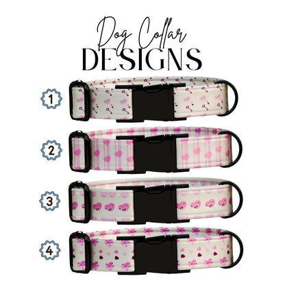 Personalized Valentine Dog Collar, Pink Hearts, Love Keys, Custom Pet Name (OG-393)