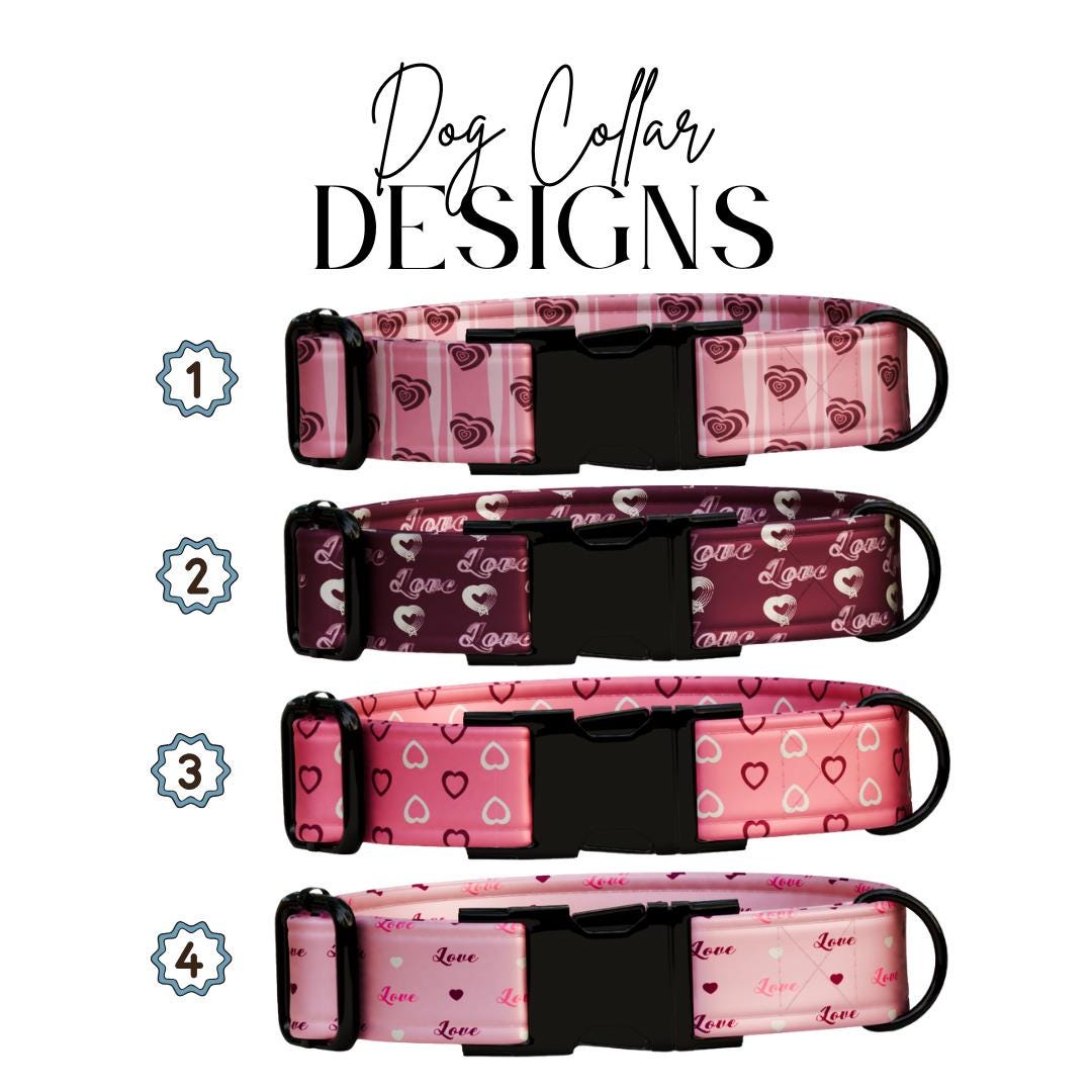 Valentine Hearts Dog Collar  Custom Love-Themed Puppy Collar with Name & Phone Number (OG-394)