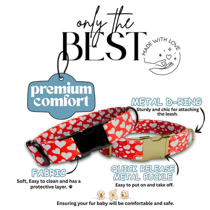Red Hearts Personalized Dog Collar Valentine Love Print Custom Name & Numbe Metal Buckle (OG-401)