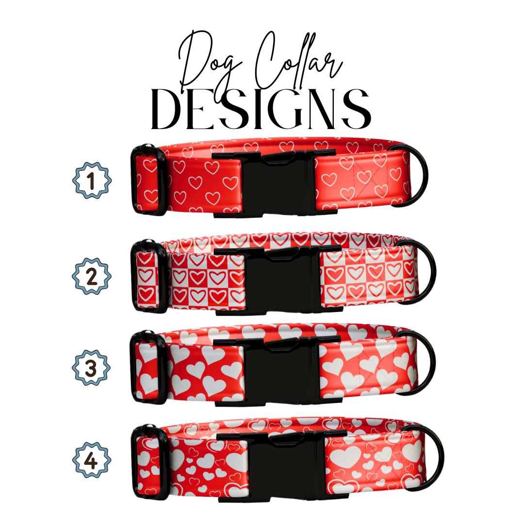 Red Hearts Personalized Dog Collar Valentine Love Print Custom Name & Numbe Metal Buckle (OG-401)