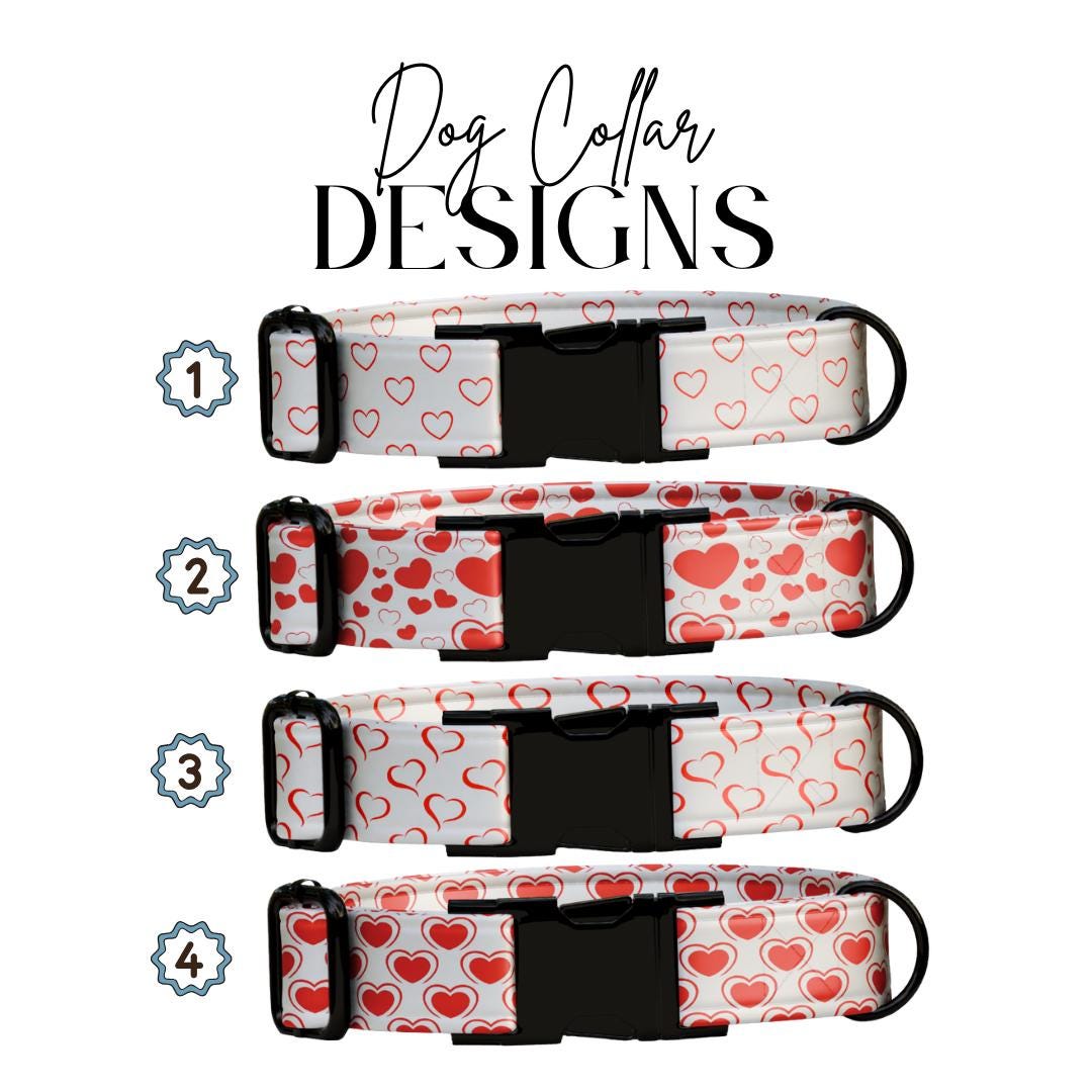 Valentine Hearts Personalized Dog Collar  Red Heart Design with Custom Name & Metal Buckle (OG-402)