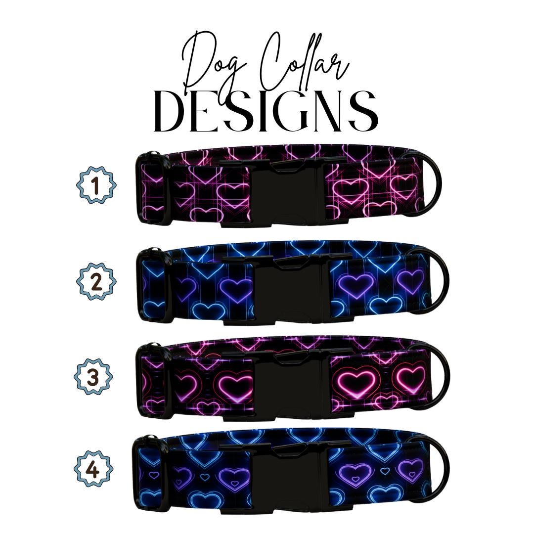 Neon Love Heart Dog Collar, Valentine's Day Personalized Pup Collar (OG-405)