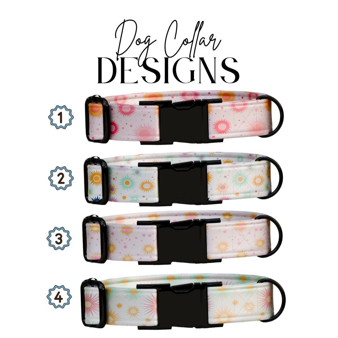 Personalized Pastel Sunburst Dog Collar Custom Name Collar with Gold or Black Buckle (OG-360)