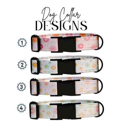 Personalized Pastel Sunburst Dog Collar Custom Name Collar with Gold or Black Buckle (OG-360)