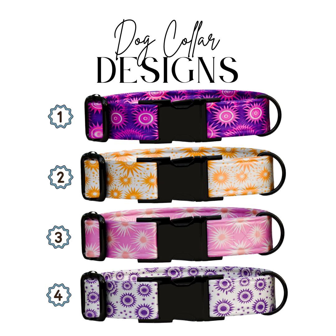 Personalized Retro Sunburst Dog Collar Bold & Bright Custom Name Collar with Metal Buckle (OG-361)