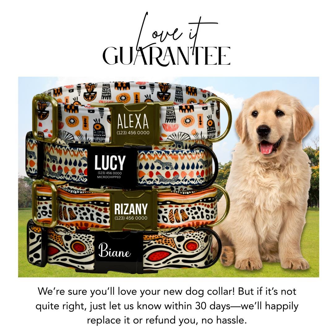 Boho Safari Personalized Dog Collar  Tribal Neutrals with Warm Earth Tones Custom Name with Metal Buckle (OG-369)