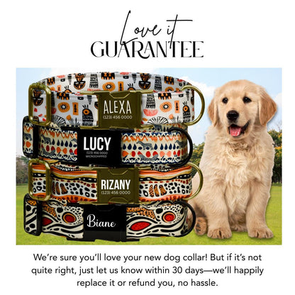 Boho Safari Personalized Dog Collar  Tribal Neutrals with Warm Earth Tones Custom Name with Metal Buckle (OG-369)