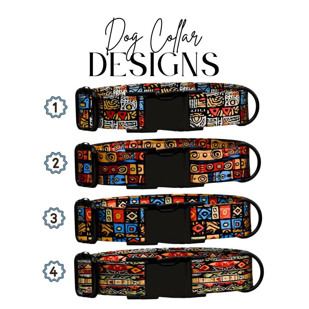 Boho Safari Personalized Dog Collar  Tribal Neutrals with Warm Earth Tones Custom Name with Metal Buckle (OG-370)