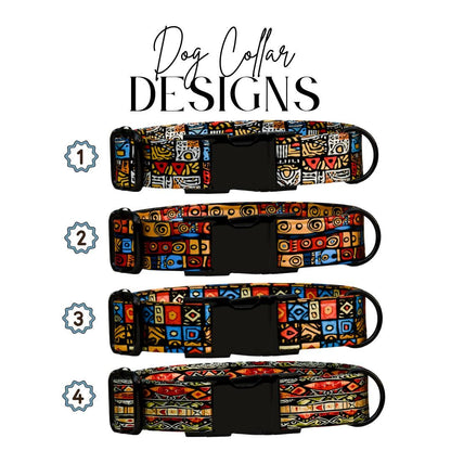 Boho Safari Personalized Dog Collar  Tribal Neutrals with Warm Earth Tones Custom Name with Metal Buckle (OG-370)