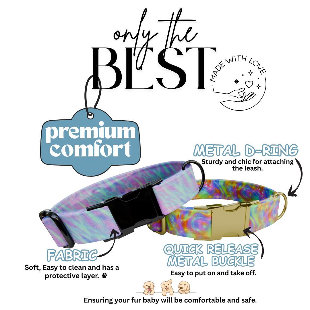 Personalized Iridescent Galaxy Dog Collar  Pastel Marble Swirl Custom Name Stylish Metal Buckle (OG-371)