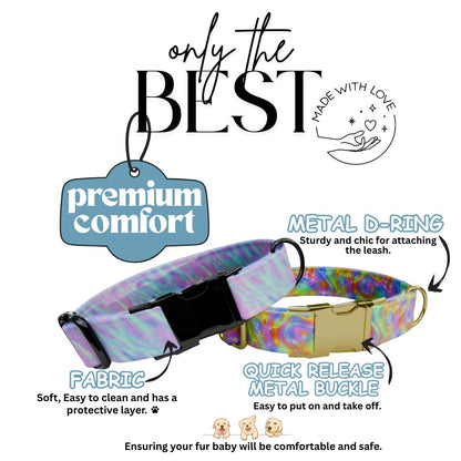 Personalized Iridescent Galaxy Dog Collar  Pastel Marble Swirl Custom Name Stylish Metal Buckle (OG-371)