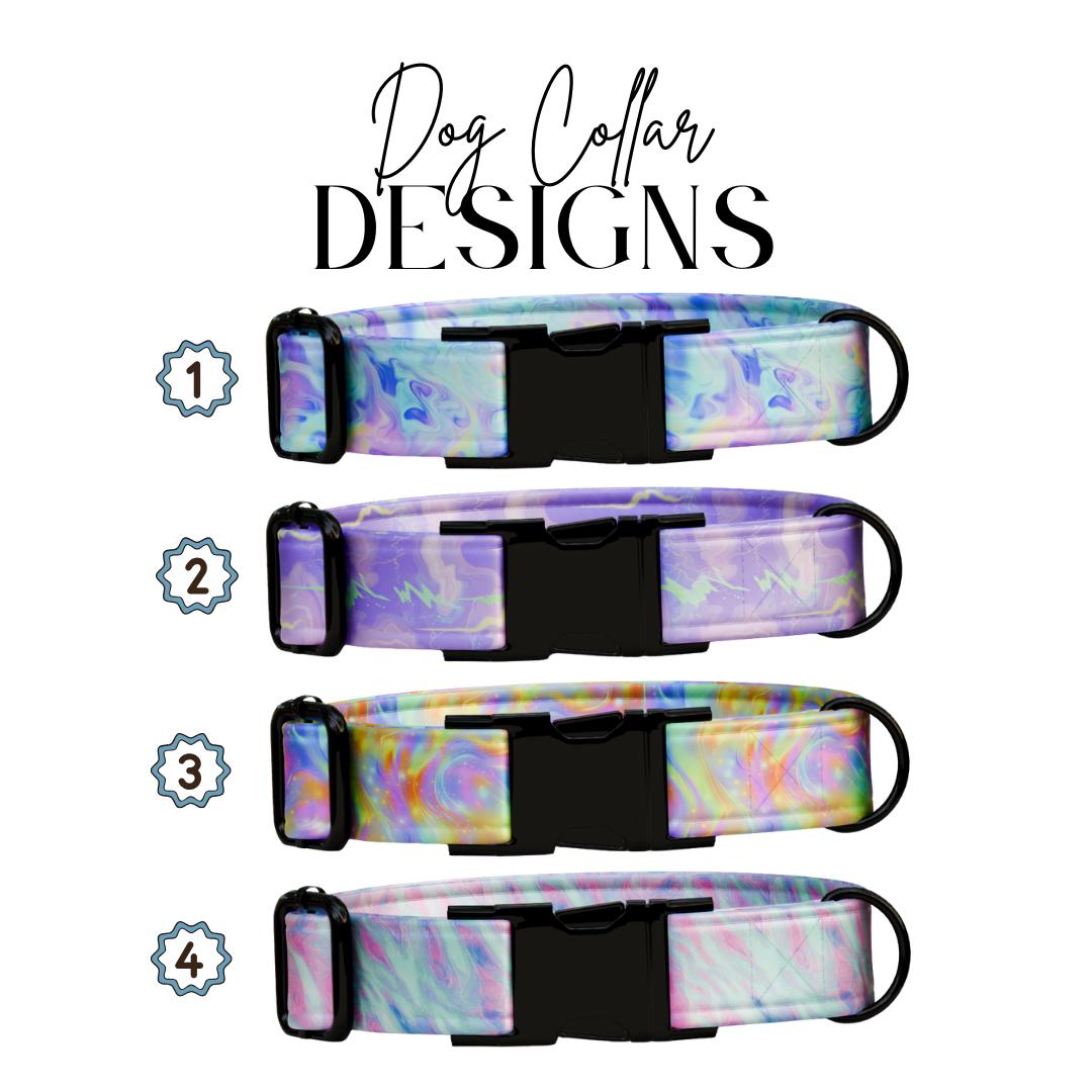 Personalized Iridescent Galaxy Dog Collar  Pastel Marble Swirl Custom Name Stylish Metal Buckle (OG-371)