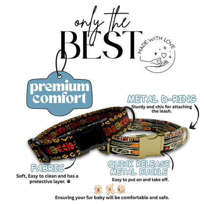 Personalized Tribal Boho Dog Collar  African-Inspired Geometric Print Custom Name Metal Buckle (OG-372)