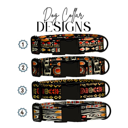 Personalized Tribal Boho Dog Collar  African-Inspired Geometric Print Custom Name Metal Buckle (OG-372)