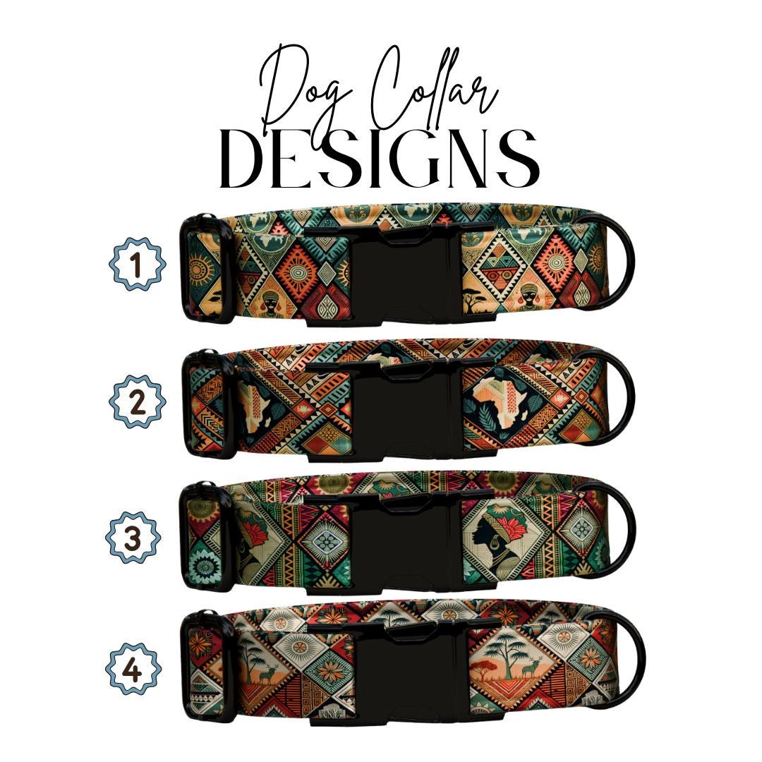 Personalized Boho Tribal Dog Collar  Colorful African-Inspired Patchwork Custom Name Metal Buckle (OG-373)